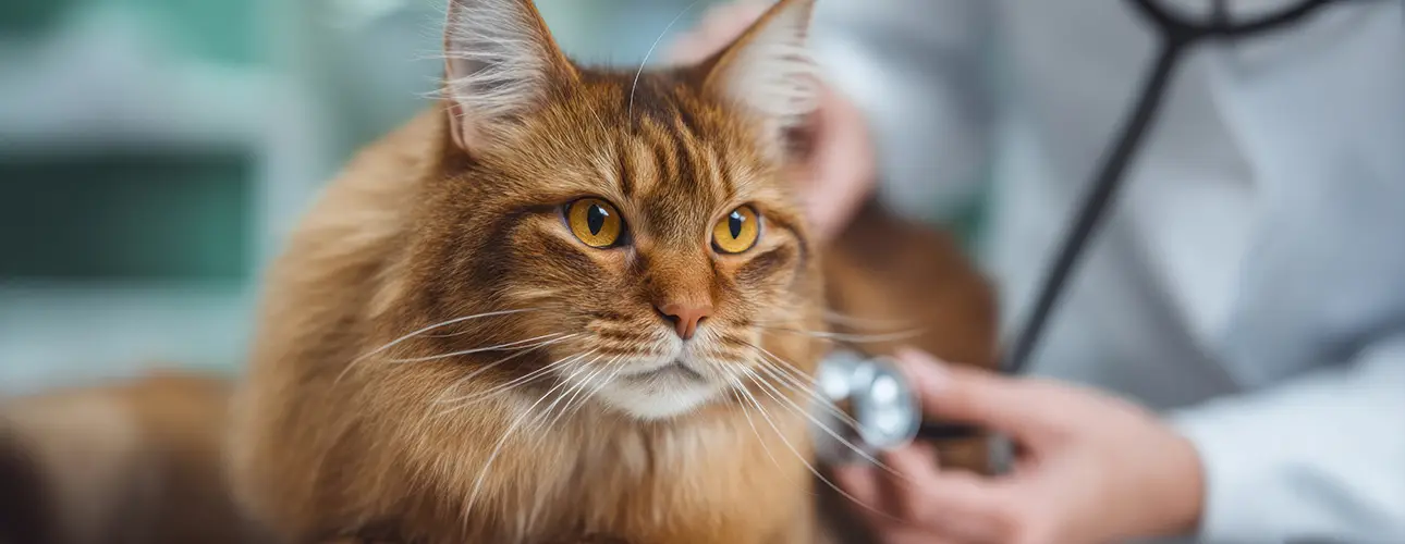 Tierärztin hört eine Katze mit dem Stethoskop ab